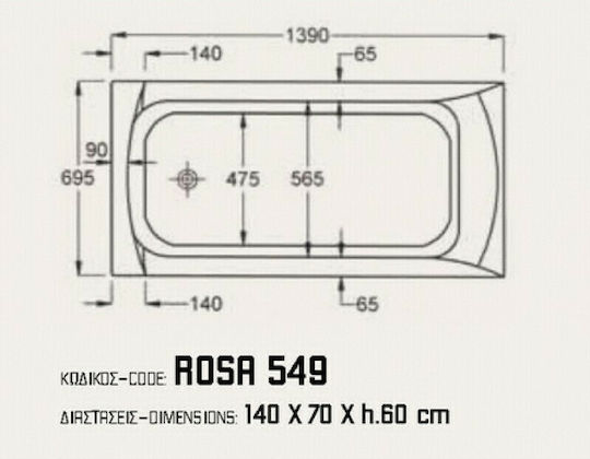 Sanitec Rosa Вана Акрил 140x70см