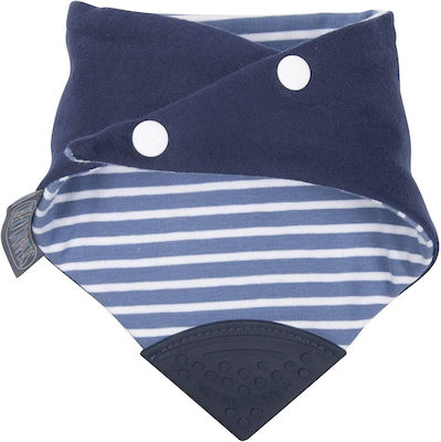 Cheeky Chompers Blue Stripes Bandana Fabric with Button Navy Blue for 2 m+