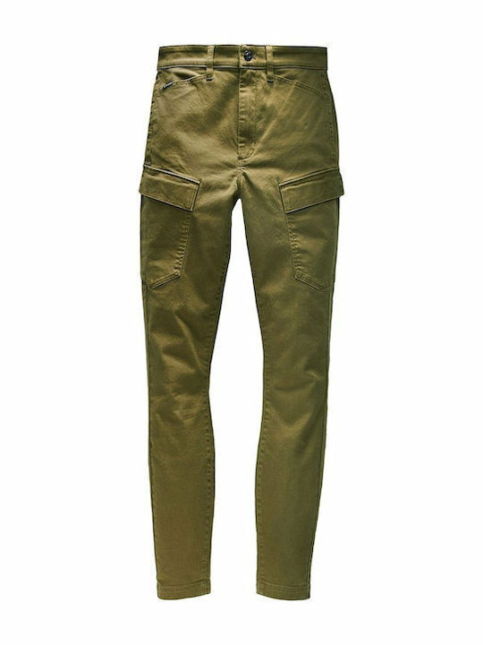 Damen Hoch tailliert Stoff Cargo Hose in Enger Passform Khaki