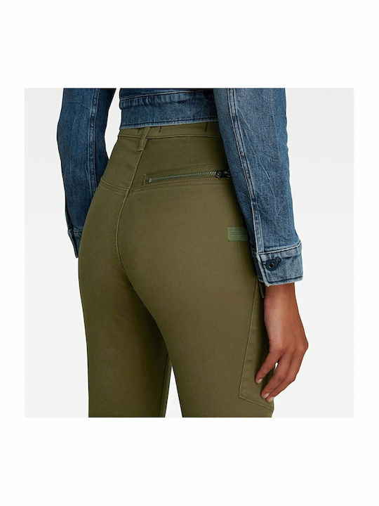 Damen Hoch tailliert Stoff Cargo Hose in Enger Passform Khaki