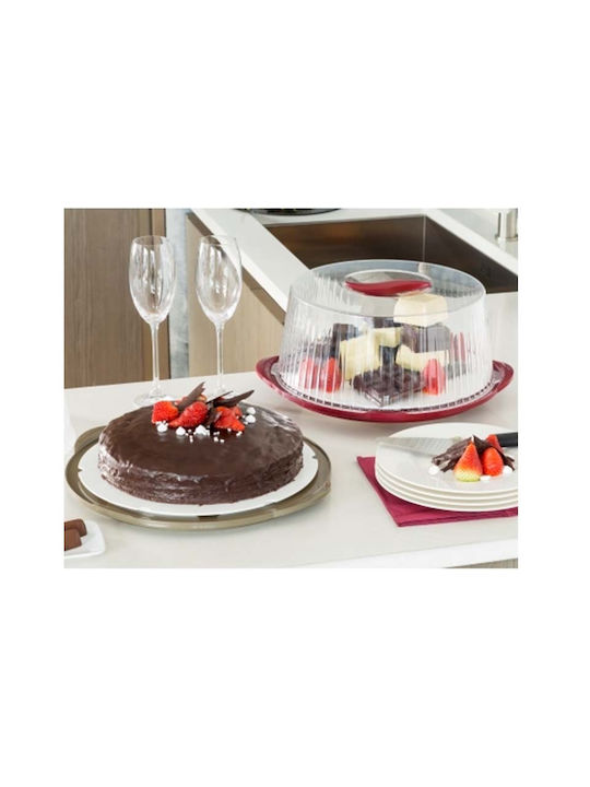 Bama Burgundy-Transparent Plastic Cake Stand with Lid 10445 36.5x33x14.8cm