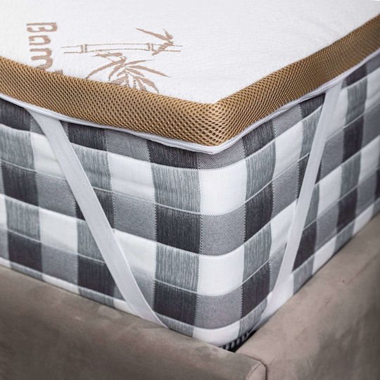 Como felt & wadding producers Mattress Topper Bamboo Single Memory Foam with Bamboo Fibers , Removable Cover & Elastic Straps 90x190x4cm