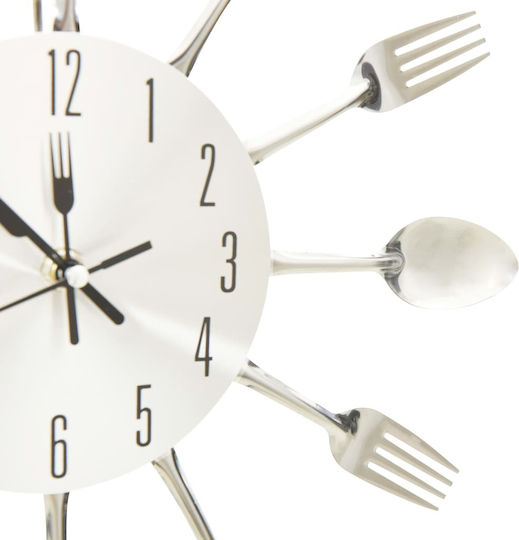vidaXL Spoon & Fork Ρολόι Τοίχου Μεταλλικό Ασημί Ø31cm