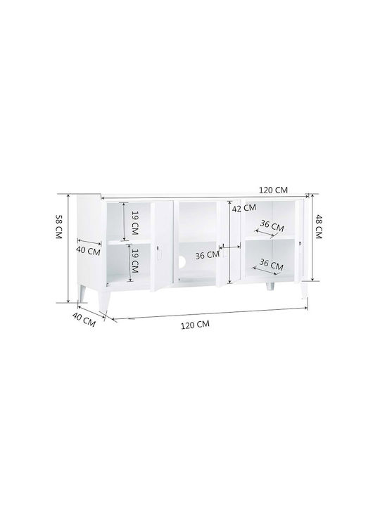 Stand TV Metalic Alb L120xA40xÎ58cm