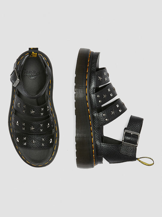 Clarissa II Quad Δερμάτινα Γυναικεία Σανδάλια Flatforms Μαύρα