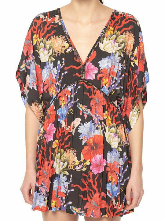 Desigual Angelina Γυναικείο Κοντό Φόρεμα Παραλίας Μαύρο
