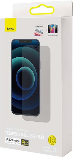 Baseus 0.3mm Privacy Full Face Tempered Glass 2buc (iPhone 12 Pro Max)