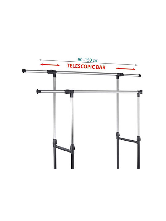 Bakaji Metallic Garment Rack Wheeled Telescopic Black 80x43x160cm