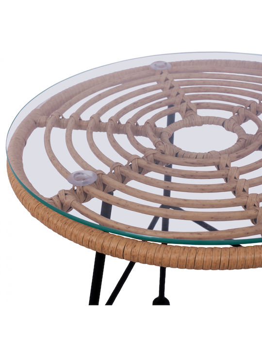 Auxiliary Outdoor Table with Glass Surface and Metal Frame Beige 45x45x46cm