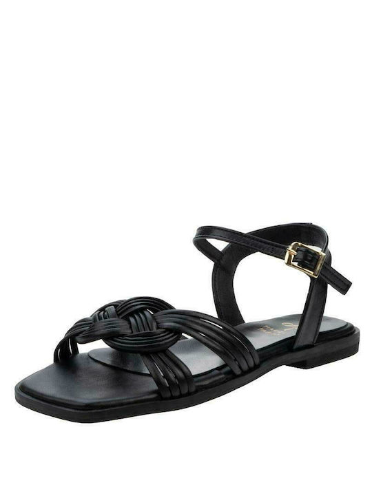 Mariella Fabiani Leather Women's Flat Sandals with Strap in Black Color