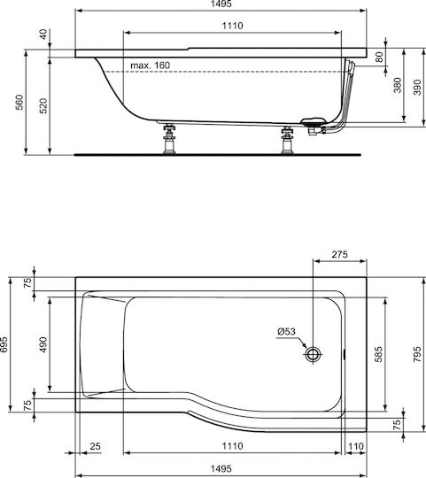 Ideal Standard Connect Air Eckschwanne mit rechter Platzierung Acryl 149.5x79.5cm