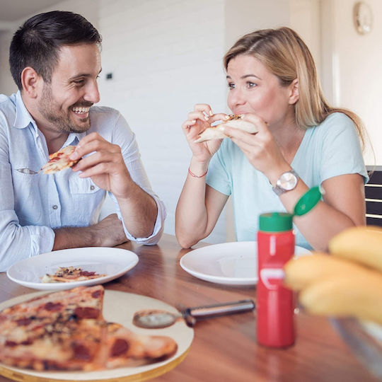 Relaxdays Non-Stick - Antiaderent Placă de copt Plăci de copt pentru pizza Față și spate cu Suprafață din Lemn Flat 33cm