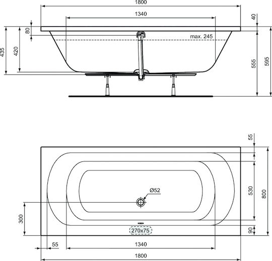 Ideal Standard Simplicity Freistehende Badewanne Acryl 180x80cm