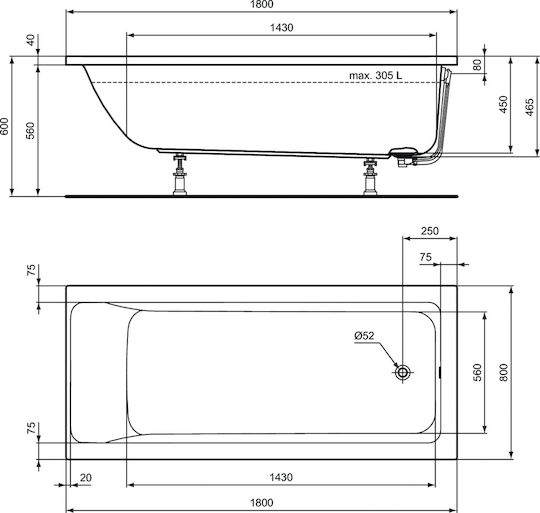 Ideal Standard Connect Air Freistehende Badewanne Acryl 180x80cm