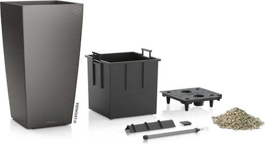 Lechuza Cubico Premium Αυτοποτιζόμενη Γλάστρα Πλαστική Charcoal Metallic 39.5x39.5x75.5εκ.