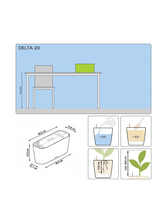 Lechuza Delta Auto-udare Planter Box Plastic Gri 40x15x18cm.