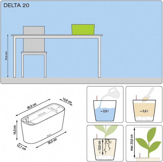 Lechuza Delta Self-watering Planter Box Plastic Gray 40x15x18cm.