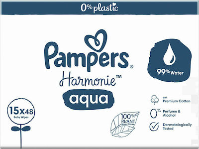 Pampers Harmonie Aqua Μωρομάντηλα με 99% Νερό, χωρίς Οινόπνευμα & Άρωμα 15x48τμχ