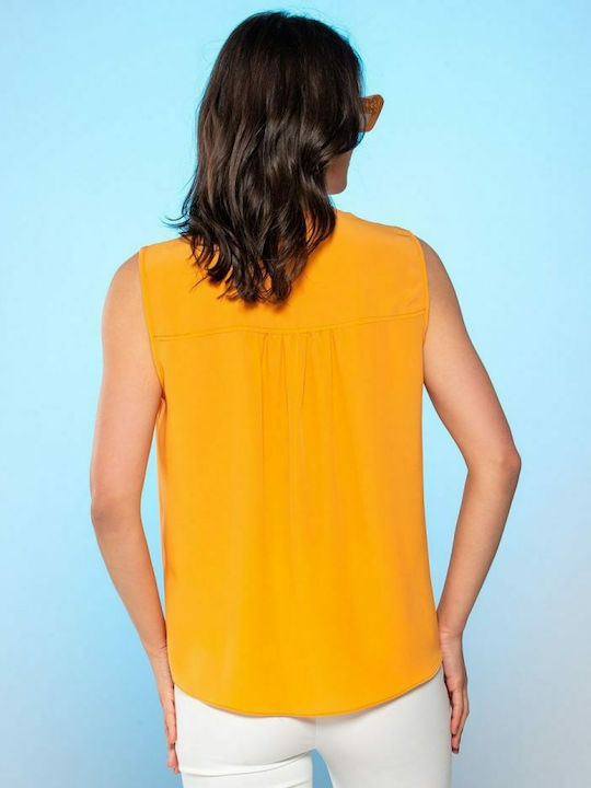 Derpouli Women's Summer Blouse Sleeveless with V Neck Yellow