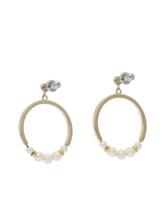 Fossil Earrings Hoops made of Steel Gold Plated with Pearls