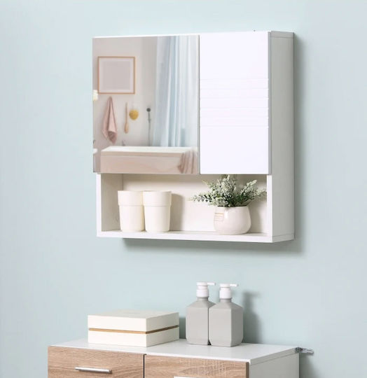 Kleankin 834-369 Square Bathroom Mirror made of MDF with Shelf & Cabinet 54x55cm White