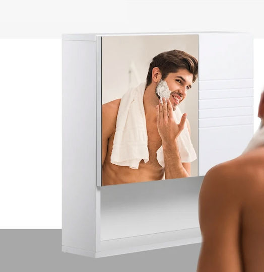 Kleankin 834-369 Square Bathroom Mirror made of MDF with Shelf & Cabinet 54x55cm White