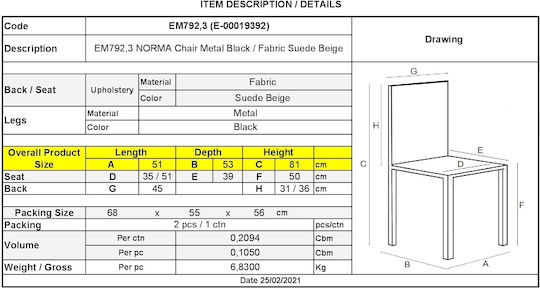 Καρέκλα Τραπεζαρίας Norma 51x53x81εκ. Καρέκλα Τραπεζαρίας Norma 51x53x81εκ.