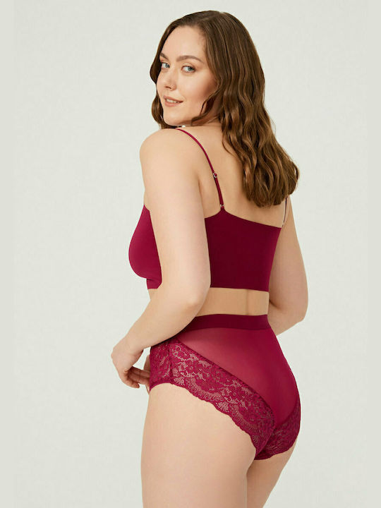 CottonHill High-waisted Women's Slip with Lace Burgundy