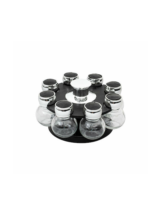 Estia Glass Tabletop Rotating Spice Rack Silver 8pcs