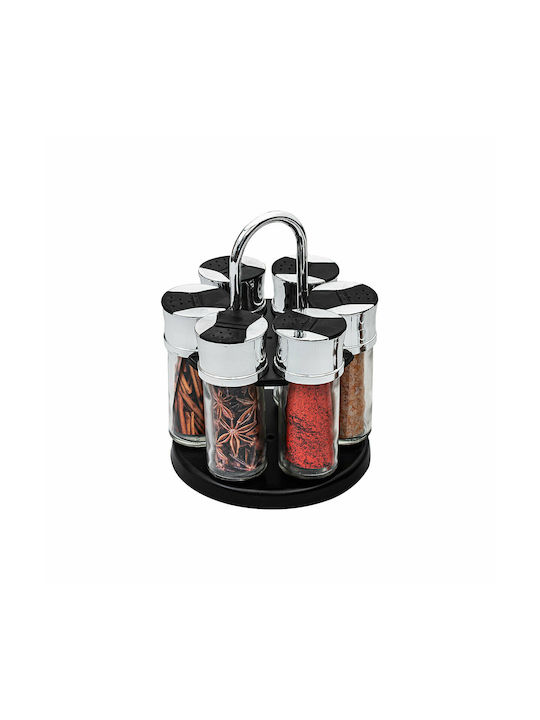 Estia Glass Tabletop Rotating Spice Rack Black 6pcs