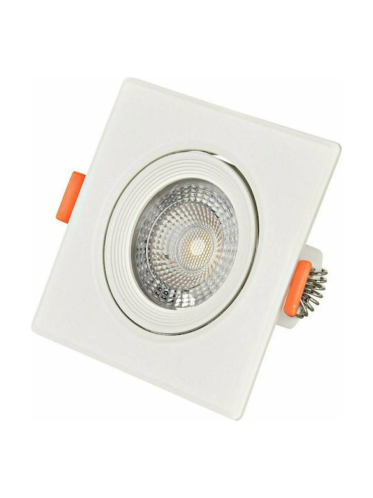 Avide ALDLS38WW-S-5W Square Metallic Recessed Spot with Integrated LED and Warm White Light White 9x9cm. 1pcs