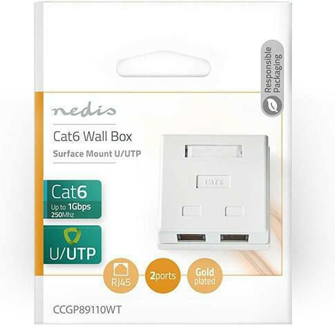 Nedis Двойна Външно мрежово контактно гнездо RJ45 Тип Cat6 в цвят Бял CCGP89110WT