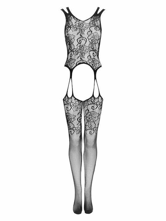 Obsessive F237 Цели Калсони с Отворен Чатал Bodystocking Черен