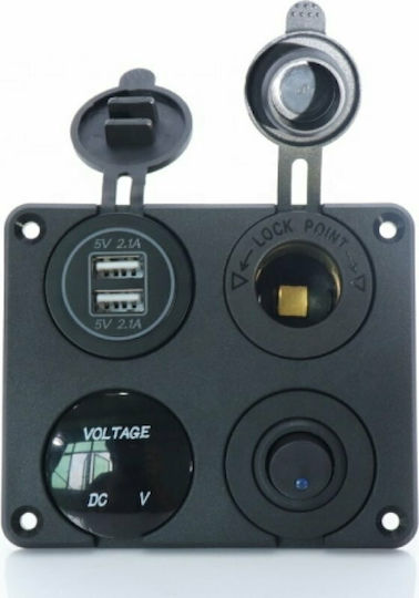 Kewig SP11 Boat Switch with Panels Πάνελ με Ψηφιακό Βολτόμετρο, 2 X USB, Αναπτήρα και Πλήκτρο On/Off