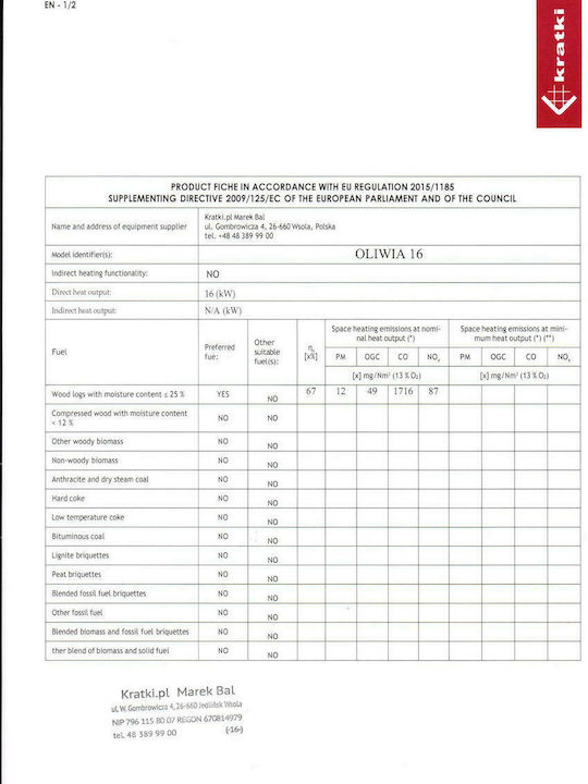 Kratki Oliwia L Ενεργειακό Τζάκι Ξύλου 18kW Αριστερή Γωνία με Ανοιγόμενη Πόρτα