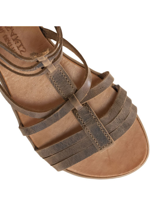 Women's Climatsakis sandals straps closed heel brown 132