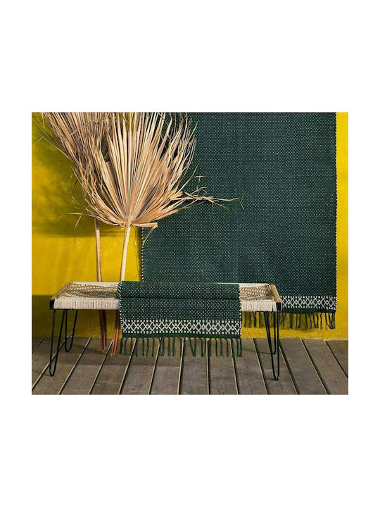 Nima River Rug Rectangular Summer Cotton with Fringes Green