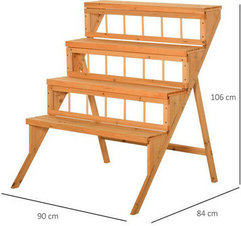 Outsunny Raft din lemn pentru plante cu 4 poziții Decorațiune Rack de Grădină Lemnoasă 845-441