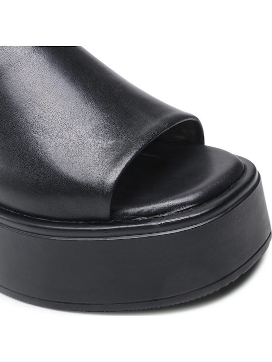 Courtney Δερμάτινα Γυναικεία Σανδάλια Flatforms Μαύρα
