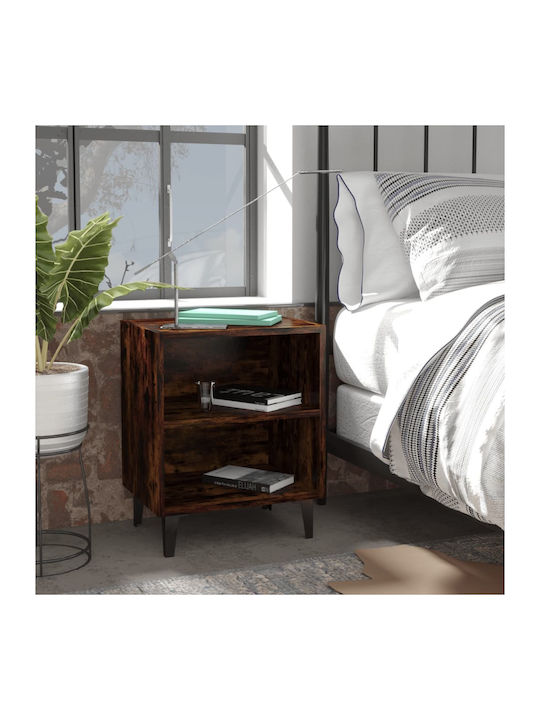 Ξύλινα Bedside Tables with Metallic Legs 2pcs Smoky Oak 40x30x50cm