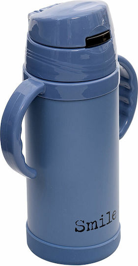 Estia Slogans Kids Water Bottle Thermos Stainless Steel with Straw Smile Blue 350ml