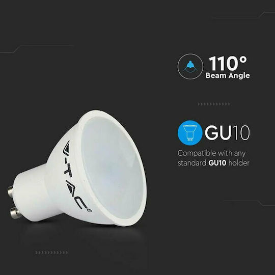 V-TAC VT-1975 Λάμπα LED 4.5W 80mm για Ντουί GU10 Θερμό Λευκό 400lm