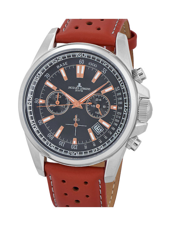 Jacques Lemans Liverpool Watch Chronograph Battery with Brown Leather Strap