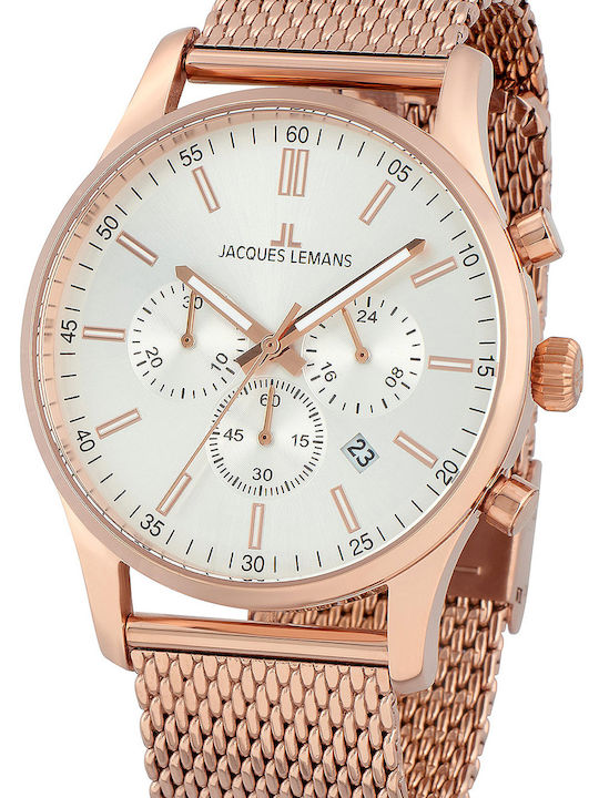 Jacques Lemans London chrono Ρολόι Μπαταρίας με Μεταλλικό Μπρασελέ