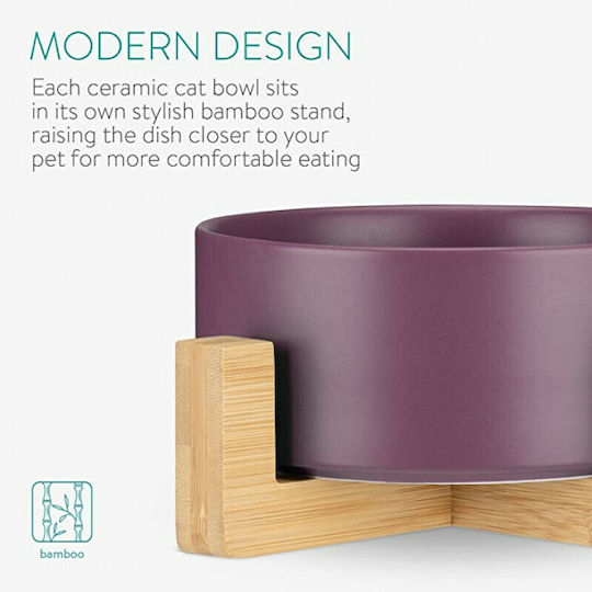 Navaris Ceramic Bowl Food & Water for Dog & Cat with Base 850ml 16cm in Purple Color 2pcs