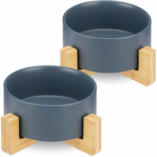 Navaris Ceramic Bowl Food & Water for Dog & Cat with Base 850ml 16cm in Blue Color 2pcs