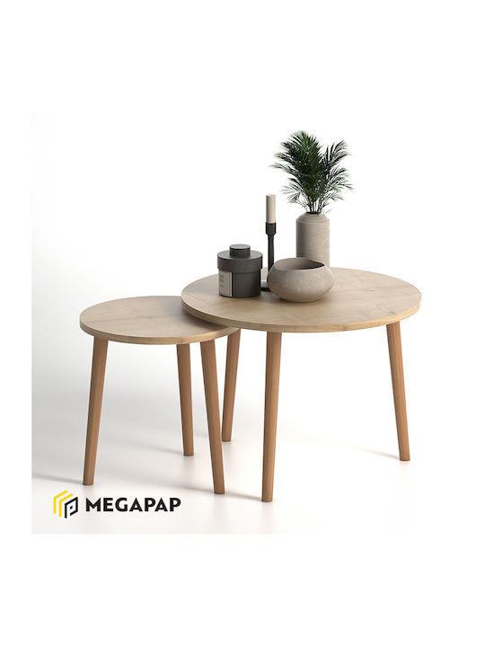 Round Coffee Table Roma Wooden Oak 2pcs L60xW60xH46cm.