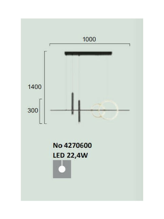 Viokef Combo Adjustable Pendant Light Black Rail 100x30x140cm