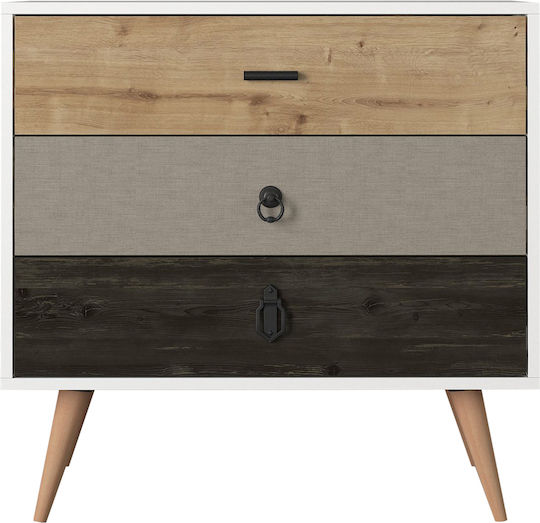 Wooden Bedroom Chest of Drawers Kimolos with 3 Drawers White 80x40x79cm