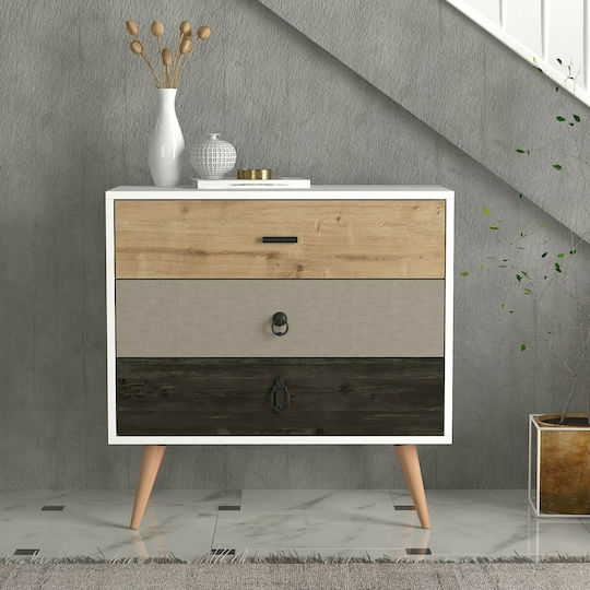 Wooden Bedroom Chest of Drawers Kimolos with 3 Drawers White 80x40x79cm